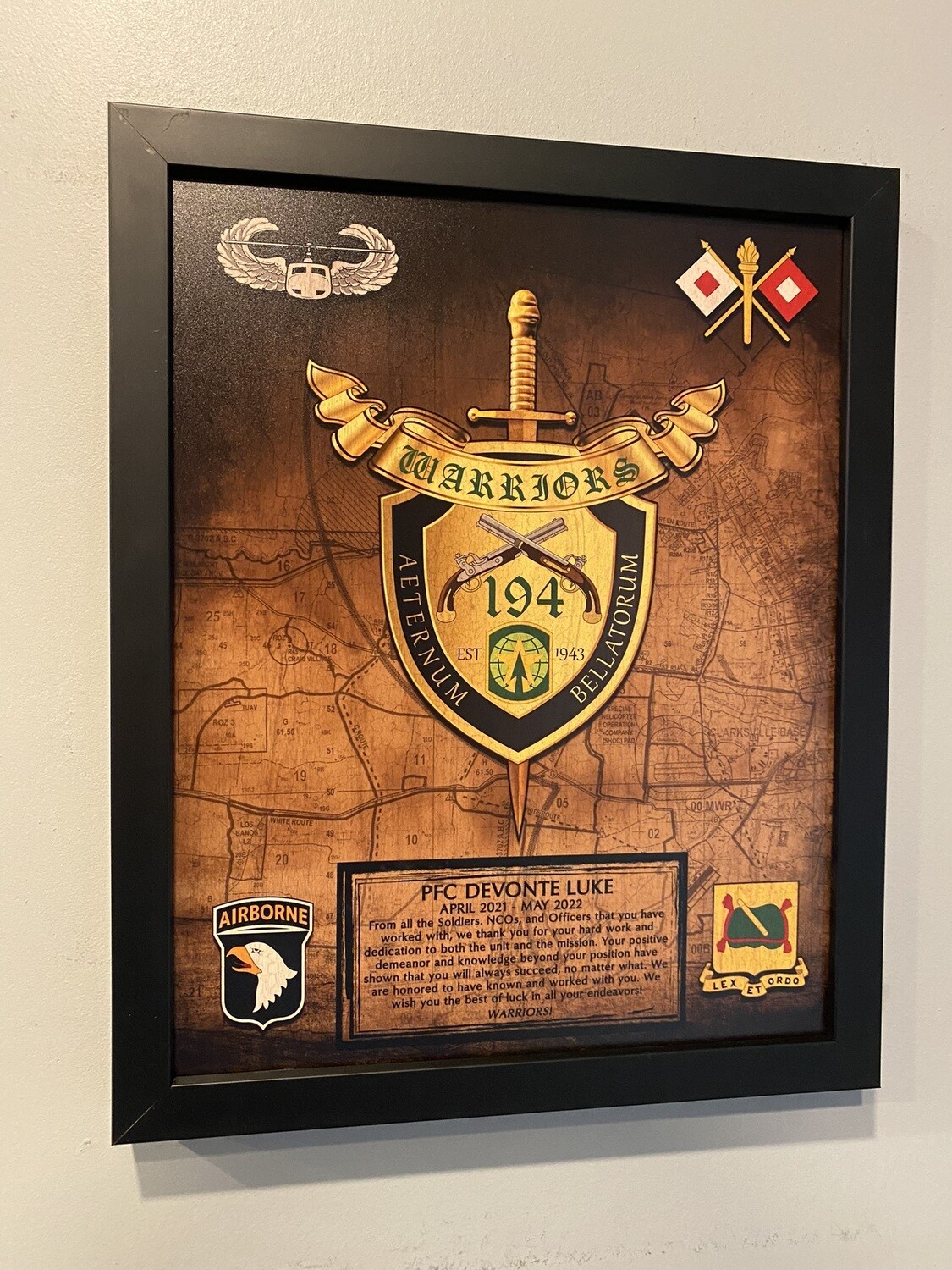 194th MP Co "Warriors" 12.5"x10.5" Wood Plaque