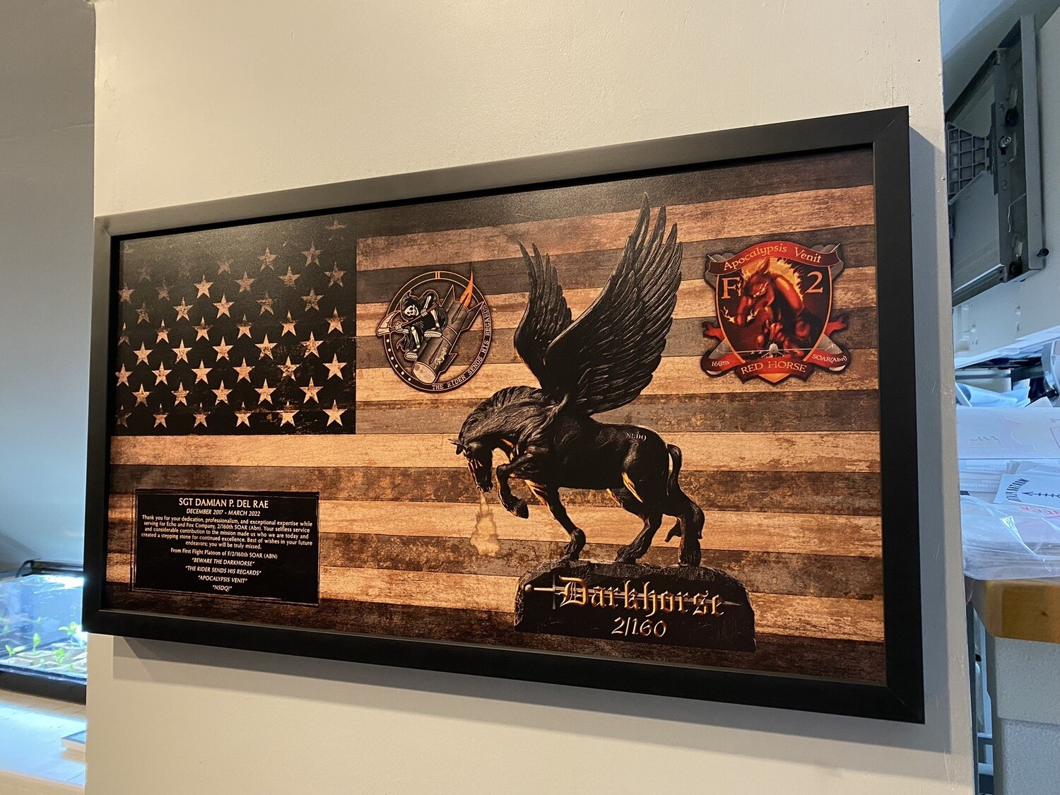 Darkhorse 2-160th Subdued Rustic Flag Plaque - 28.5"x15.75"