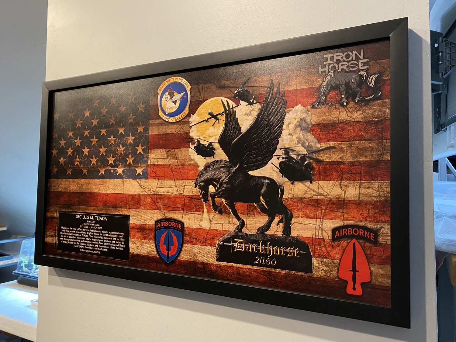 Darkhorse 2-160th Rustic Flag Plaque - 28.5"x15.75"