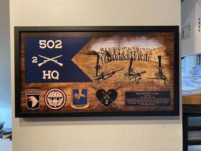 Mortar Platoon HHC 2-502 IN Guidon and Photo Plaque - 28.25&quot;x15.25&quot;