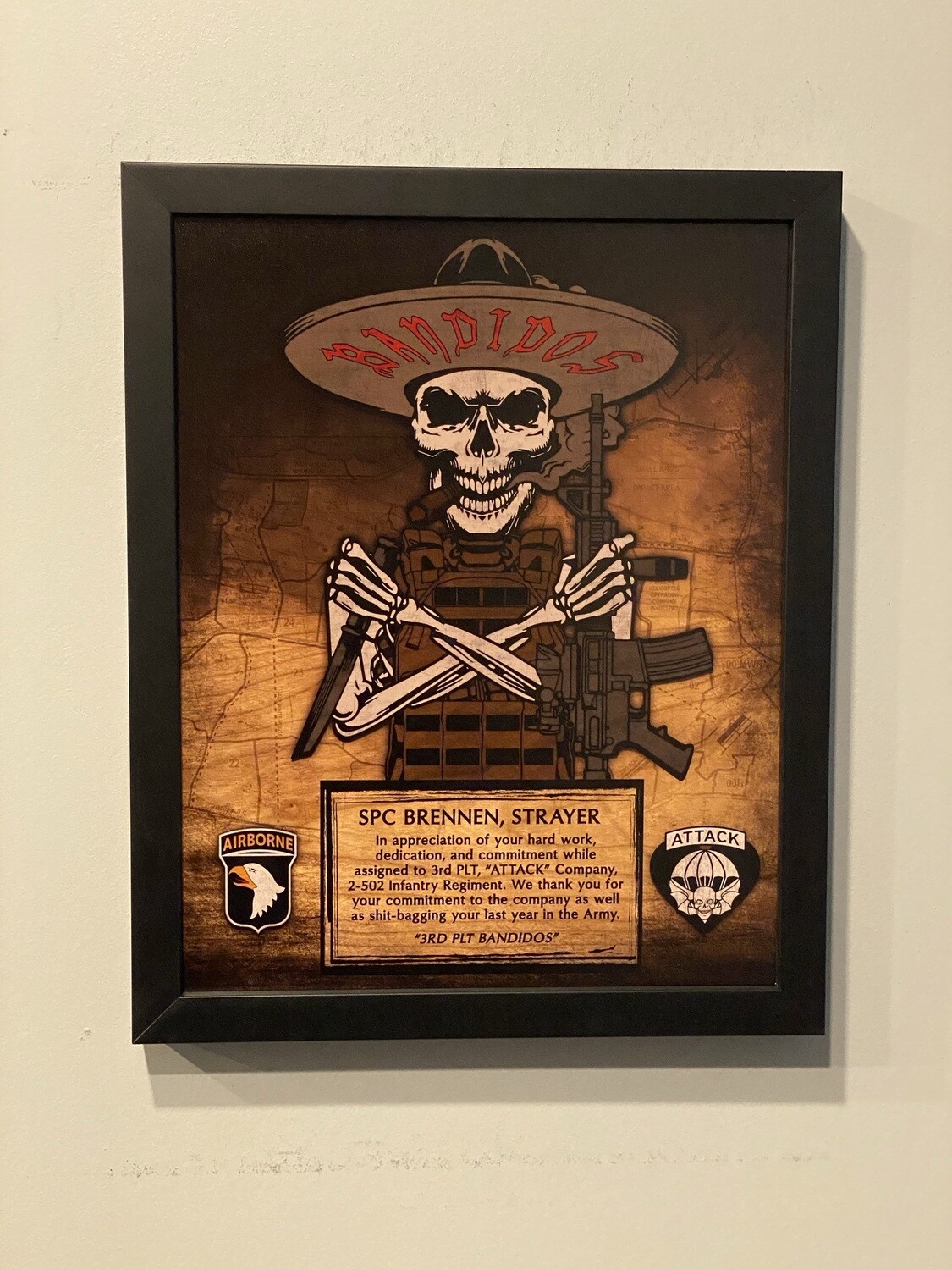 3rd PLT "Bandidos" Attack Co. 2-502 IN Wood Plaque - 12.5"x10.5"