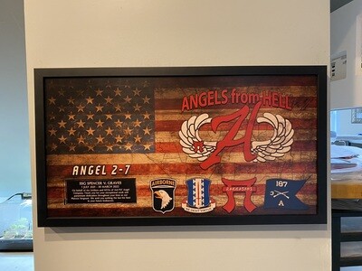 A Co "Angel" 3-187 INF Rustic Flag Plaque - 28.25"x15.25"