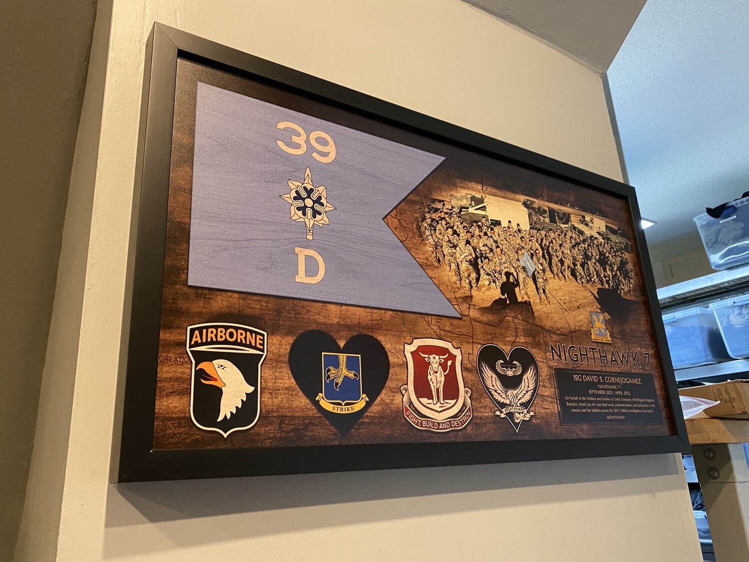 D Co 39 BEB "Nighthawks" Guidon and Photo Plaque - 28.25"x15.25"