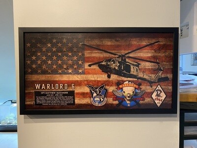 A Co "Warlords" 6-101 Blackhawk Rustic Flag Plaque - 28.25"x15.25"