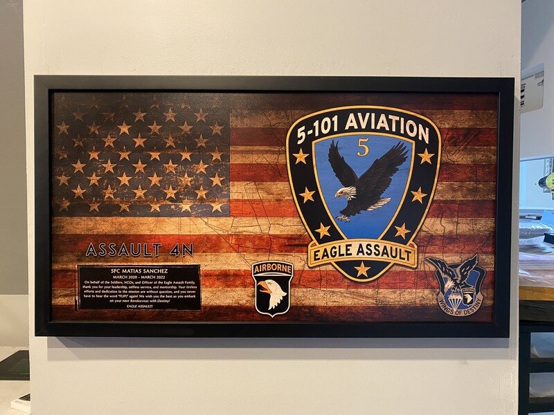 5-101 AVN REGT "Eagle Assault" Rustic Flag Plaque - 28.5"x15.75"