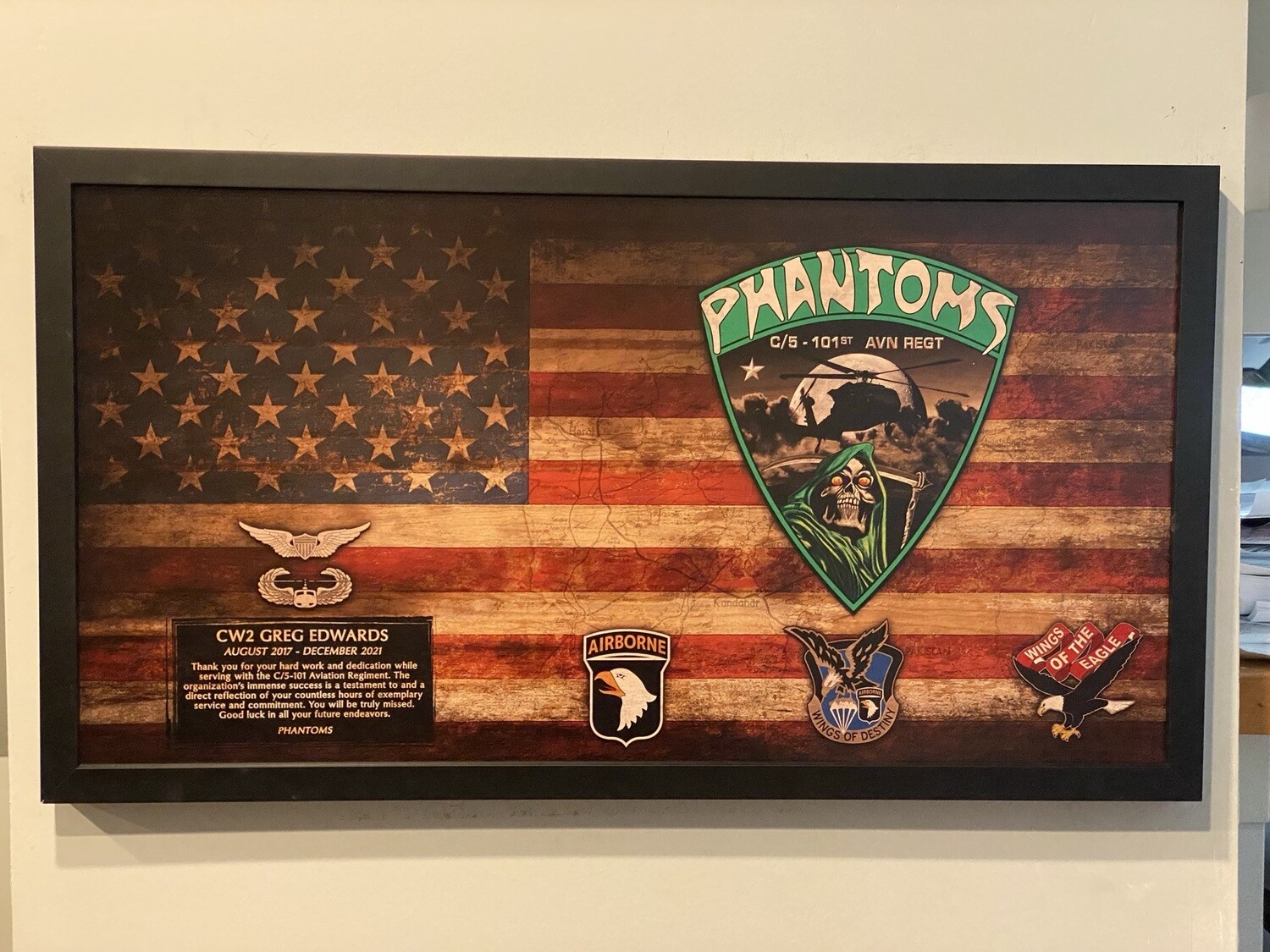 C Co "Phantoms" 5-101 AVN Rustic Flag Plaque - 28.25"x15.25"