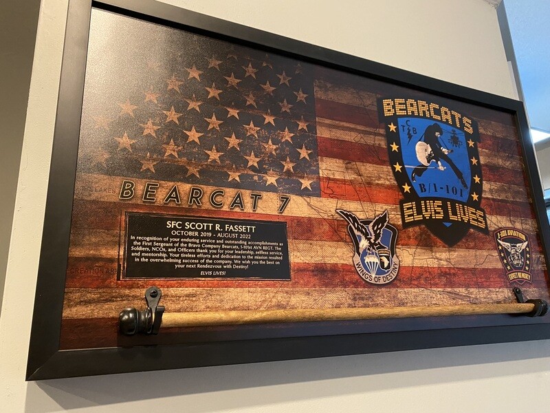 B Co "Bearcats" 1-101 Rustic Flag Plaque - 28.25"x15.25"