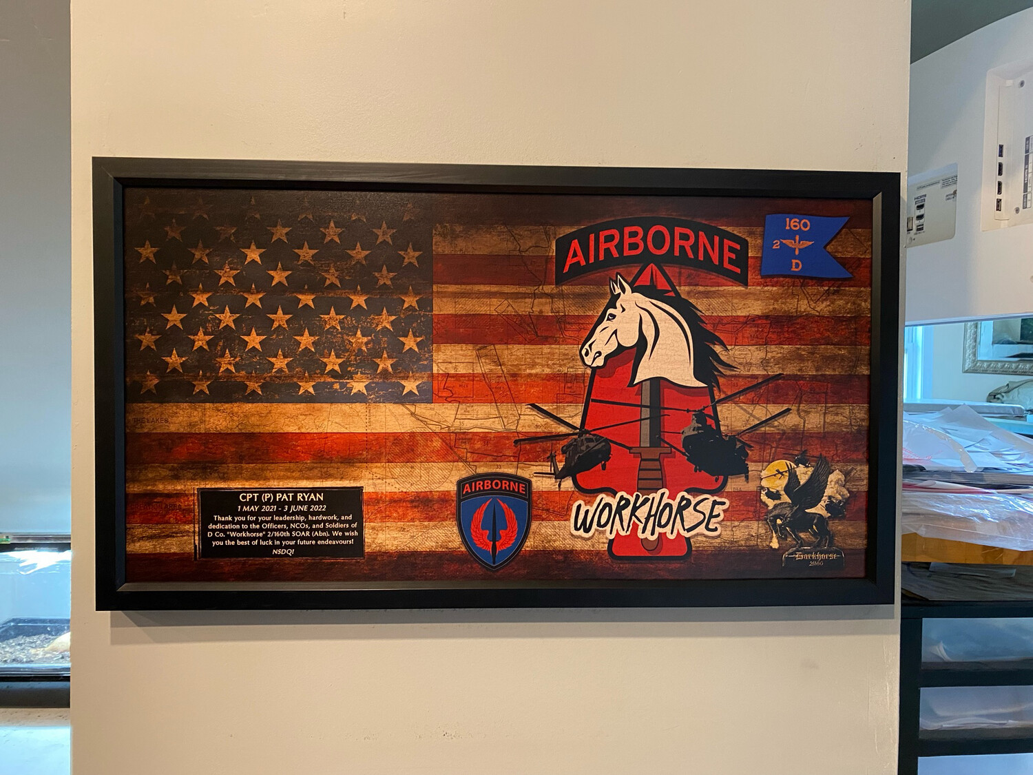 D Co "Workhorse" 2-160th SOAR(Abn) Rustic Flag Plaque - 28.25"x15.25"