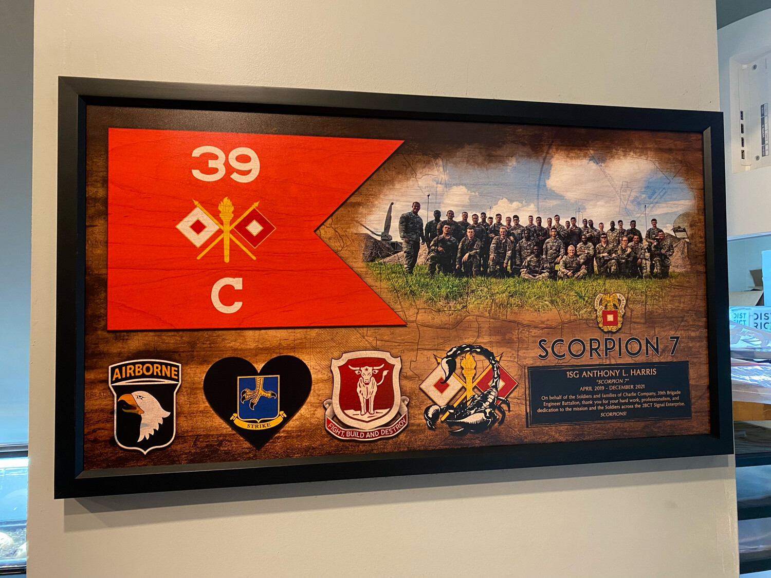 C Co “Scorpion” Guidon and Photo Plaque - 28.25"x15.25"