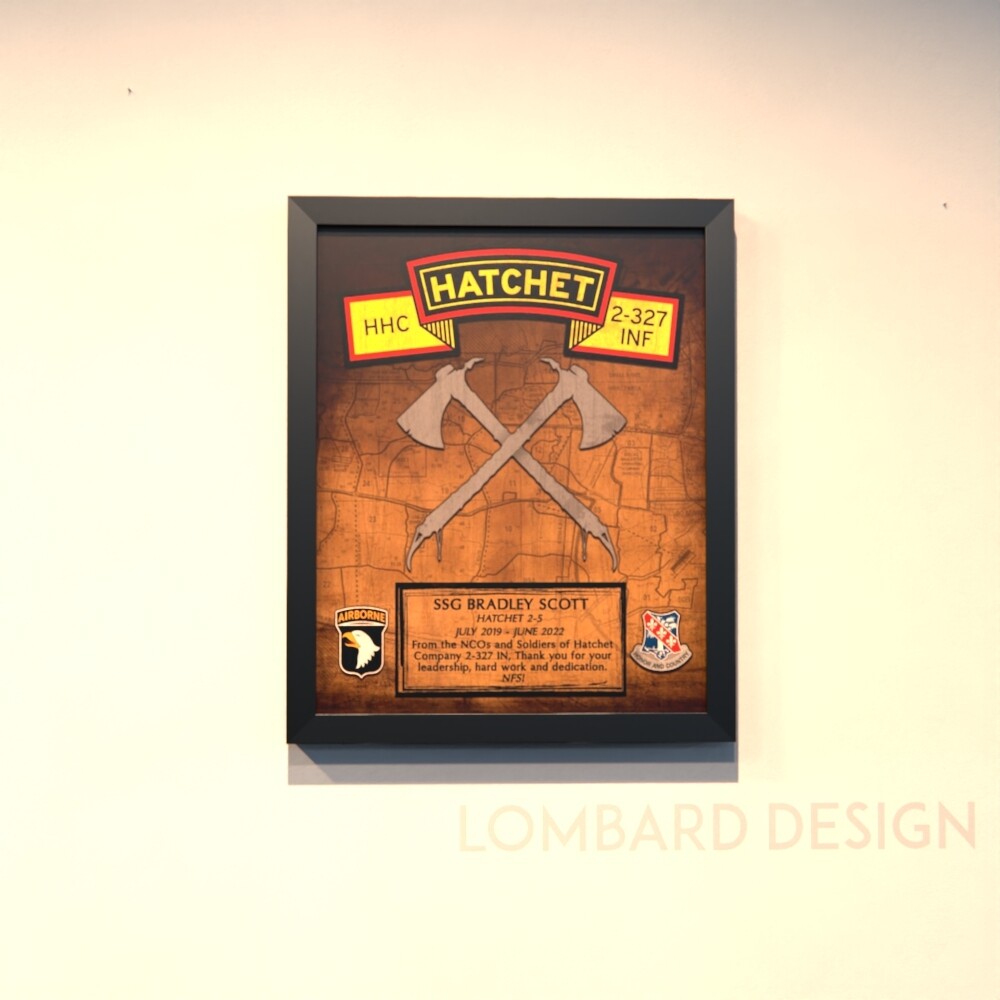 HHC "Hatchet" 2-327 INF Wood Plaque 12.5"x10.5"