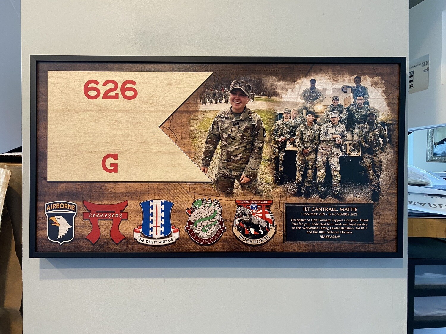 G Co "Workhorse" 626 BEB Guidon and Photo Plaque - 28.25"x15.25"