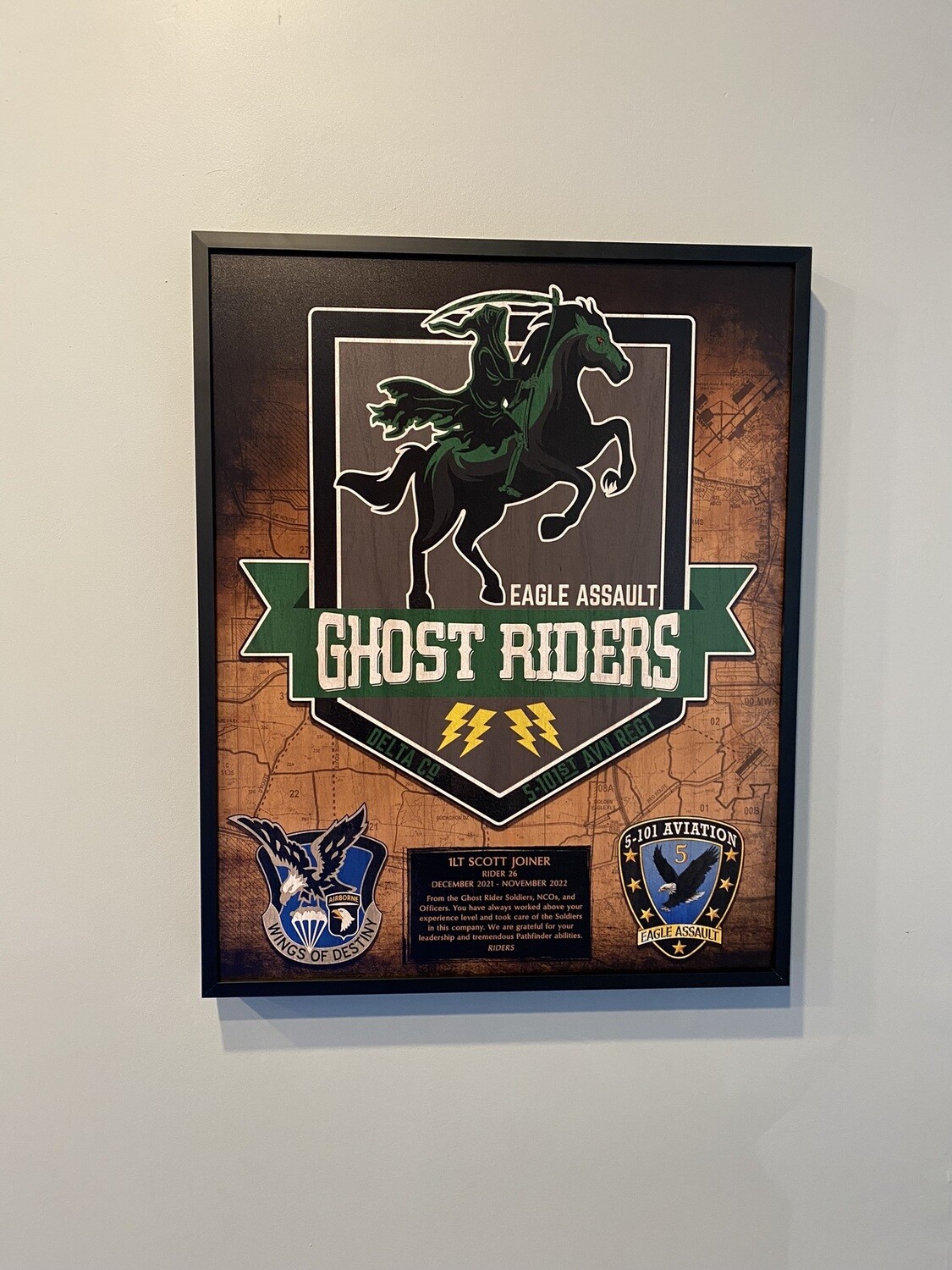 D Co "Ghost Riders" 5-101 AVN REGT Wood Plaque- 16.5"x20.5"