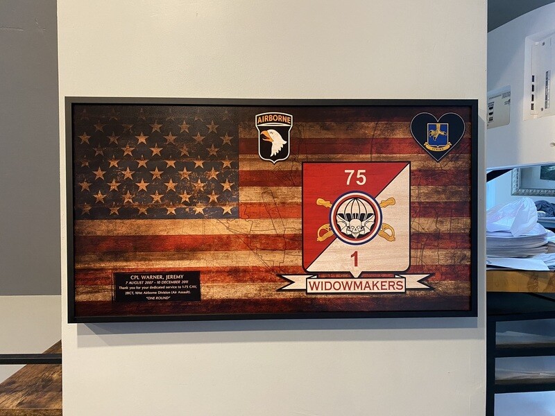 1-75 CAV "Widowmakers" Rustic Flag Plaque - 28.25"x15.25"