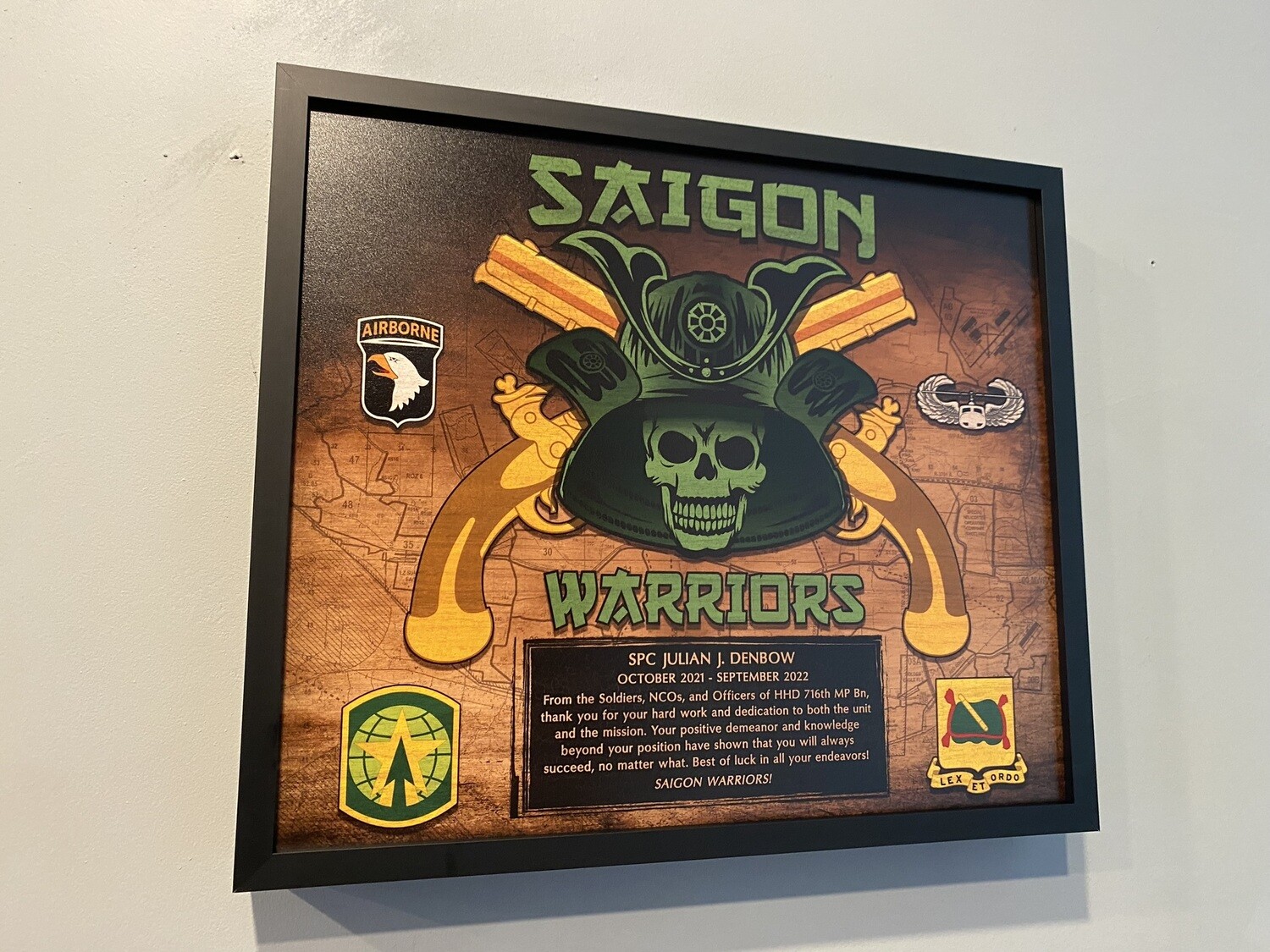 HHD "Saigon Warriors" 716th MP Bn Wood Plaque - 12.5"x10.5"