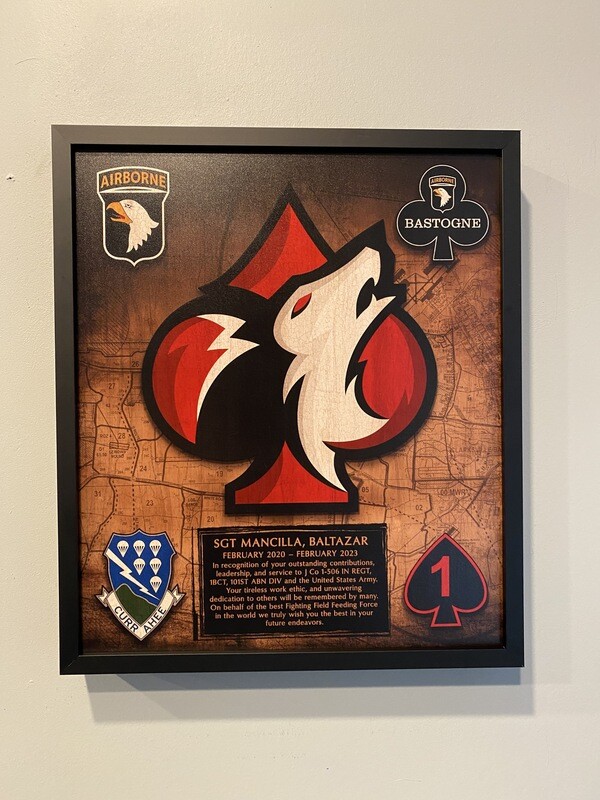 J Co &quot;Wolfpack&quot; 1-506th IN Wood Plaque 12.5&quot;x10.5&quot;