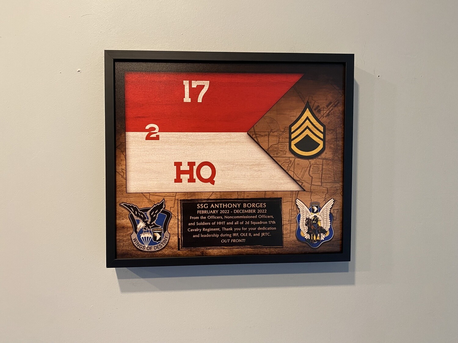 HHT 2-17 CAV Guidon Wood Plaque 12.5"x10.5"