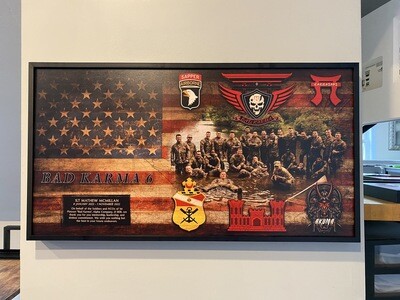 1st Platoon "Bad Karma" A Co. 21 BEB Rustic Flag Plaque - 28.25"x15.25"