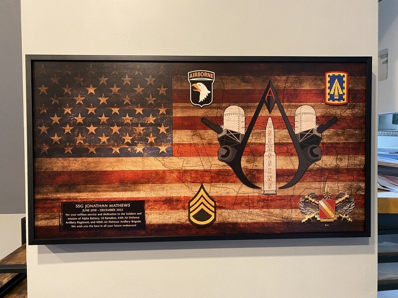 A BTRY "Assassins" 2-44 ADA Rustic Flag Plaque - 28.25"x15.25"