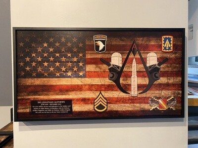 A BTRY &quot;Assassins&quot; 2-44 ADA Rustic Flag Plaque - 28.25&quot;x15.25&quot;