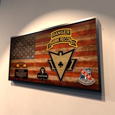 Hawk Recon 2-327th IN Rustic Flag Plaque - 28.25"x15.25"