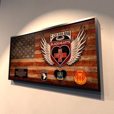 C Co "Blackhearts" 526 BSB Rustic Flag Plaque - 28.25"x15.25"