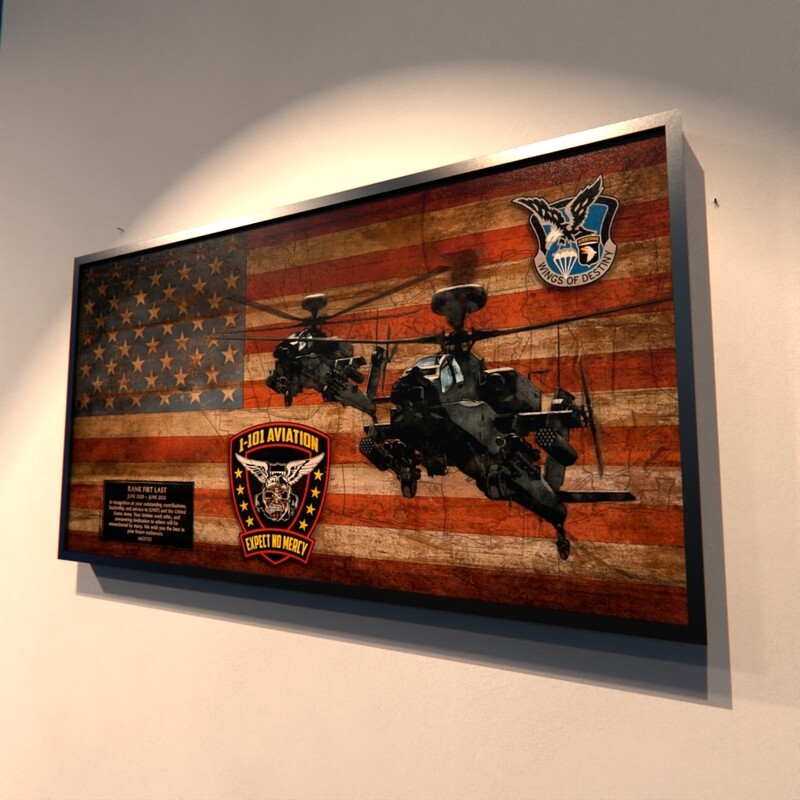 1-101 AVN REGT Rustic Flag Plaque - 28.25"x15.25"