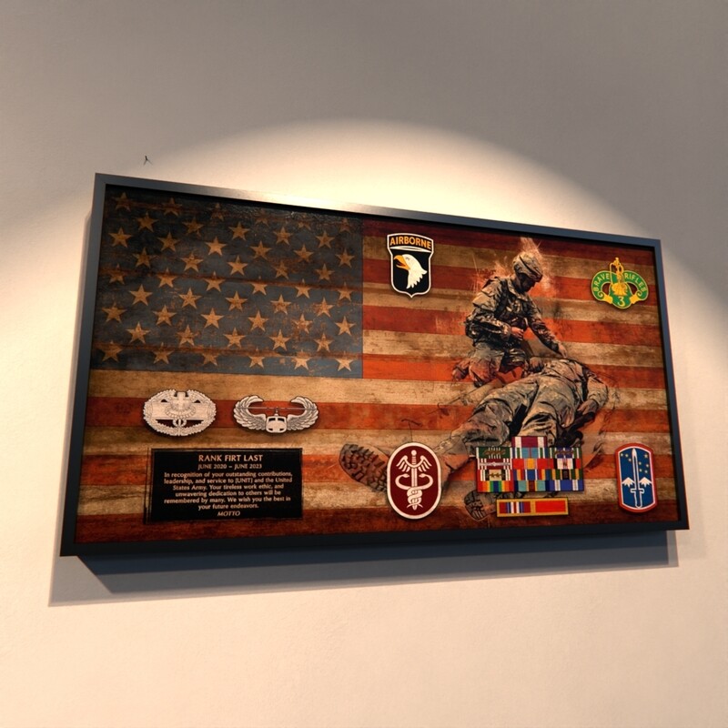 Combat Medic Rustic Wood Flag Plaque - 28.25"x15.25"