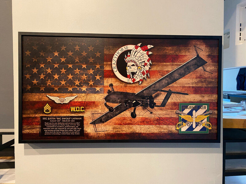 C TRP "Crazyhorse" 3-17 CAV Rustic Flag RQ7 Plaque - 28.25"x15.25"