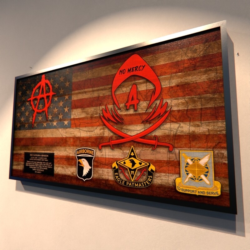 Alpha Det. "Anarchy" 101st FMSU Rustic Wood Flag Plaque - 28.25"x15.25"