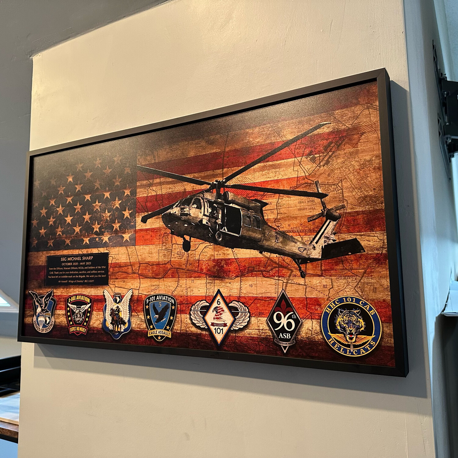 101 CAB UH-60M Rustic Flag Plaque - 28.25"x15.25"
