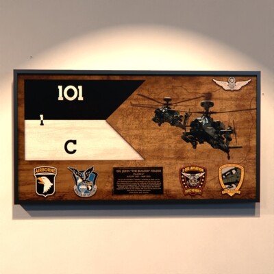 C Co &quot;Paladins&quot; 1-101 AVN Guidon Wood Plaque - 28.25&quot;x15.25&quot;