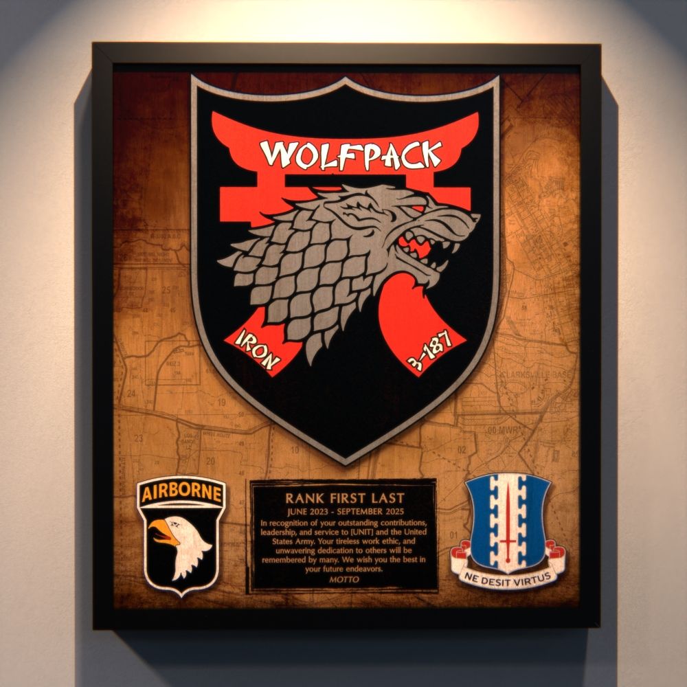 D Co &quot;Wolfpack&quot; 3-187 IN Wood Plaque 12.5&quot;x10.5&quot;