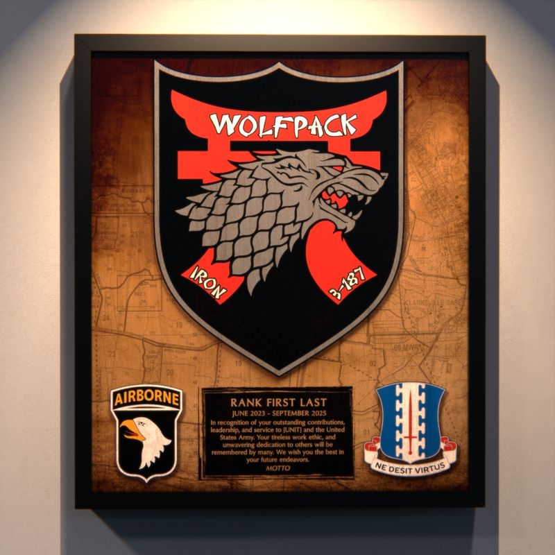 D Co &quot;Wolfpack&quot; 3-187 IN Wood Plaque 12.5&quot;x10.5&quot;