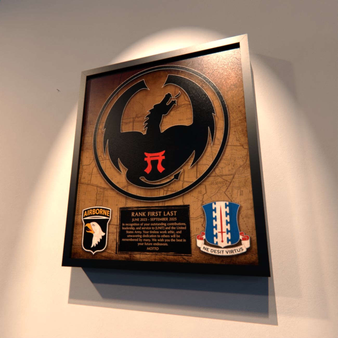 D Co &quot;Dragon&quot; 1-187 INF Wood Plaque 12.5&quot;x10.5&quot;