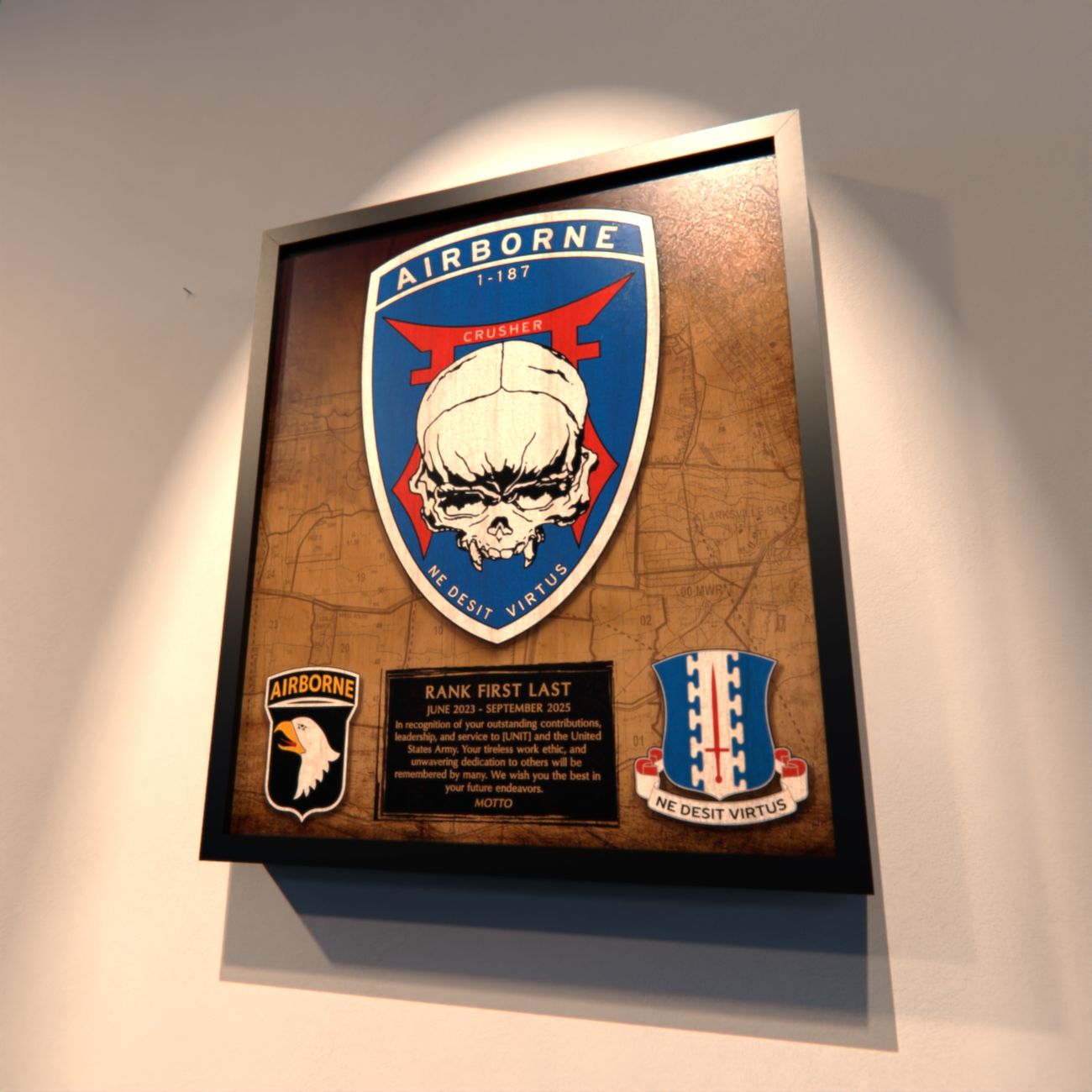 C Co &quot;Crusher&quot; 1-187 INF Wood Plaque 12.5&quot;x10.5&quot;