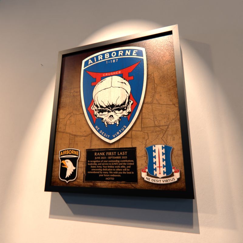 C Co &quot;Crusher&quot; 1-187 INF Wood Plaque 12.5&quot;x10.5&quot;