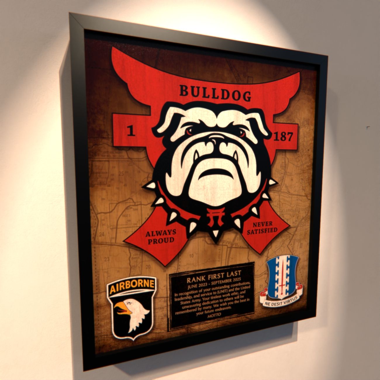 B Co "Bulldog" 1-187 INF Wood Plaque 12.5"x10.5"