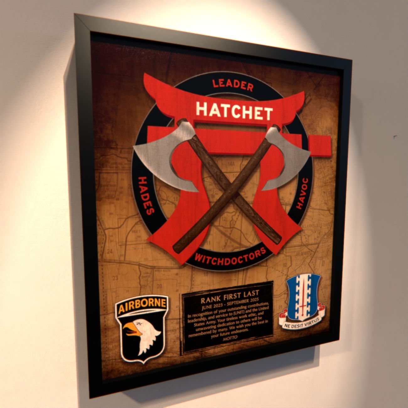 HHC &quot;Hatchet&quot; 1-187 INF Wood Plaque 12.5&quot;x10.5&quot;