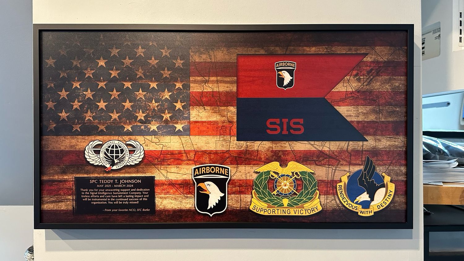 Signal Intelligence Sustainment Company Rustic Flag Plaque - 28.25&quot;x15.25&quot;