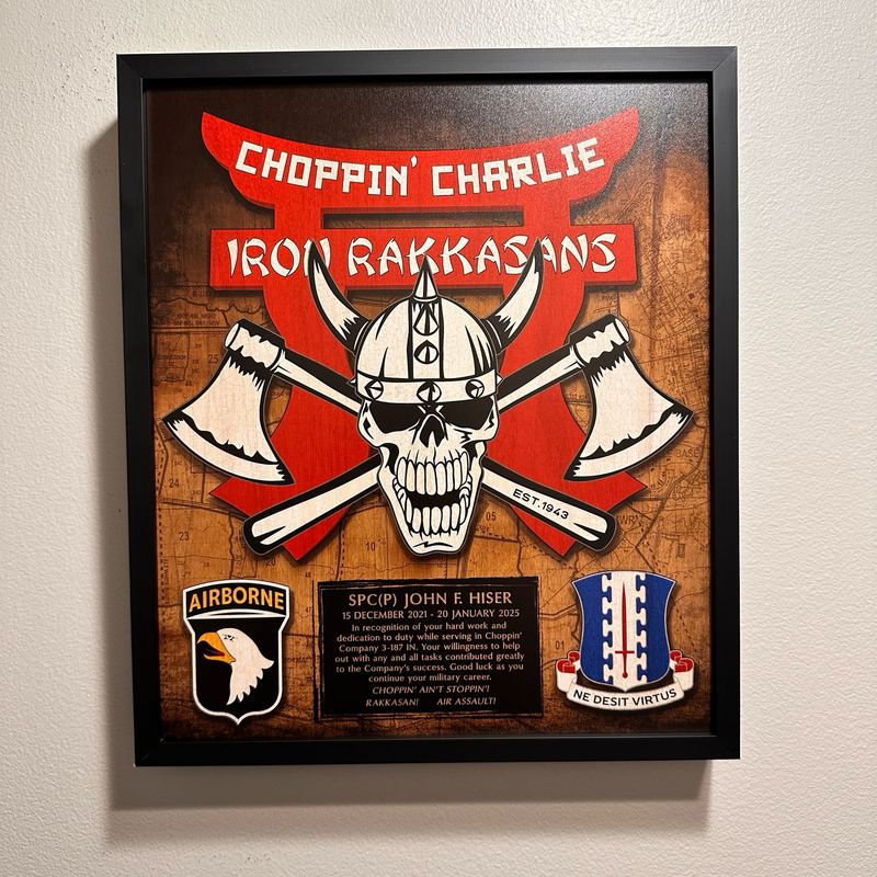 C Co &quot;Choppin&quot; 3-187 INF Wood Plaque 12.5&quot;x10.5&quot;