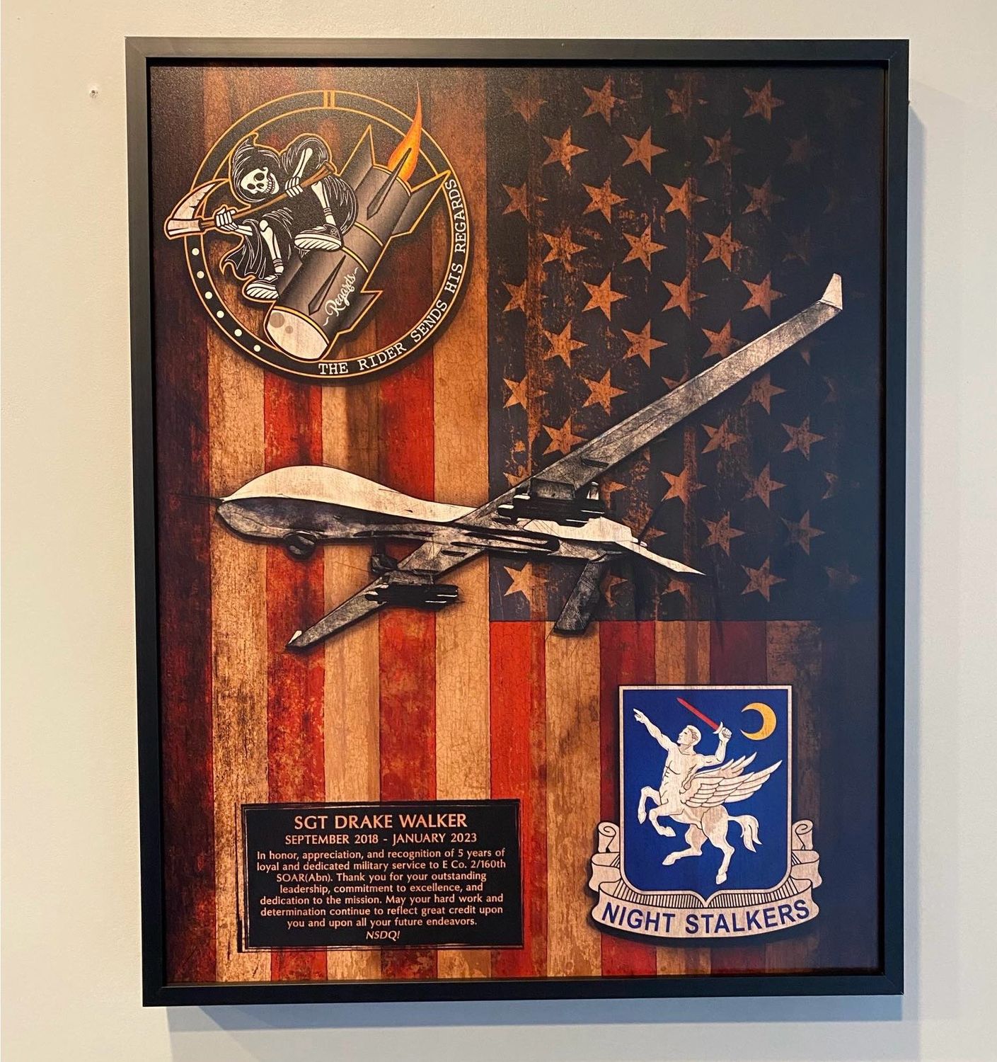 E Co 2-160th Vertical Flag Plaque - 16.5&quot;x20.5&quot;