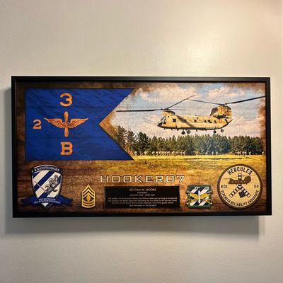 Custom Guidon and Photo Wood Plaque - 28.25&quot;x15.25&quot;