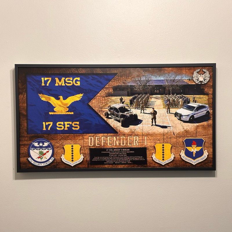17th Security Forces Squadron Guidon and Photo Wood Plaque - 28.25"x15.25"