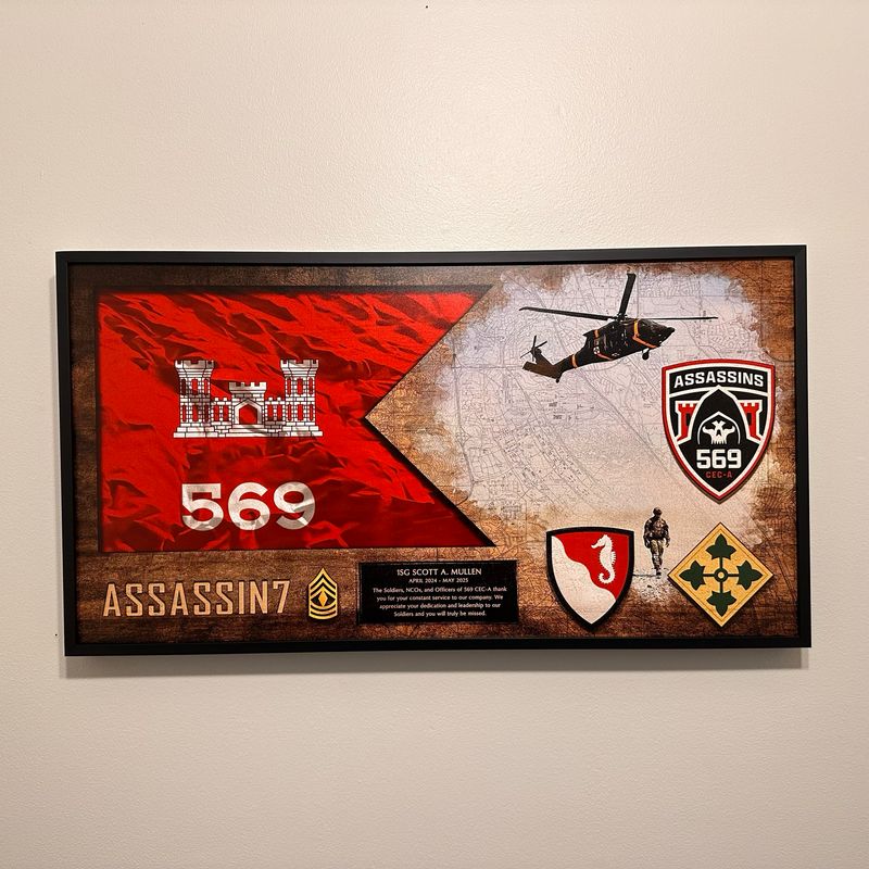 569 CEC-A "Assassins" Guidon and Photo Wood Plaque - 28.25"x15.25"