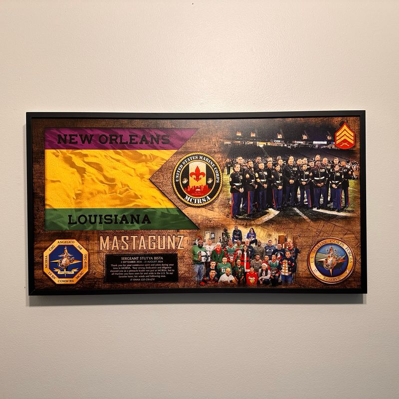 USMC MCIRSA New Orleans Guidon and Photo Wood Plaque - 28.25"x15.25"