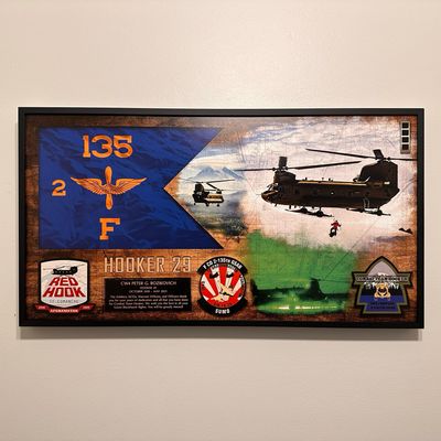 F Co 2-135th GSAB Guidon and Photo Wood Plaque - 28.25&quot;x15.25&quot;