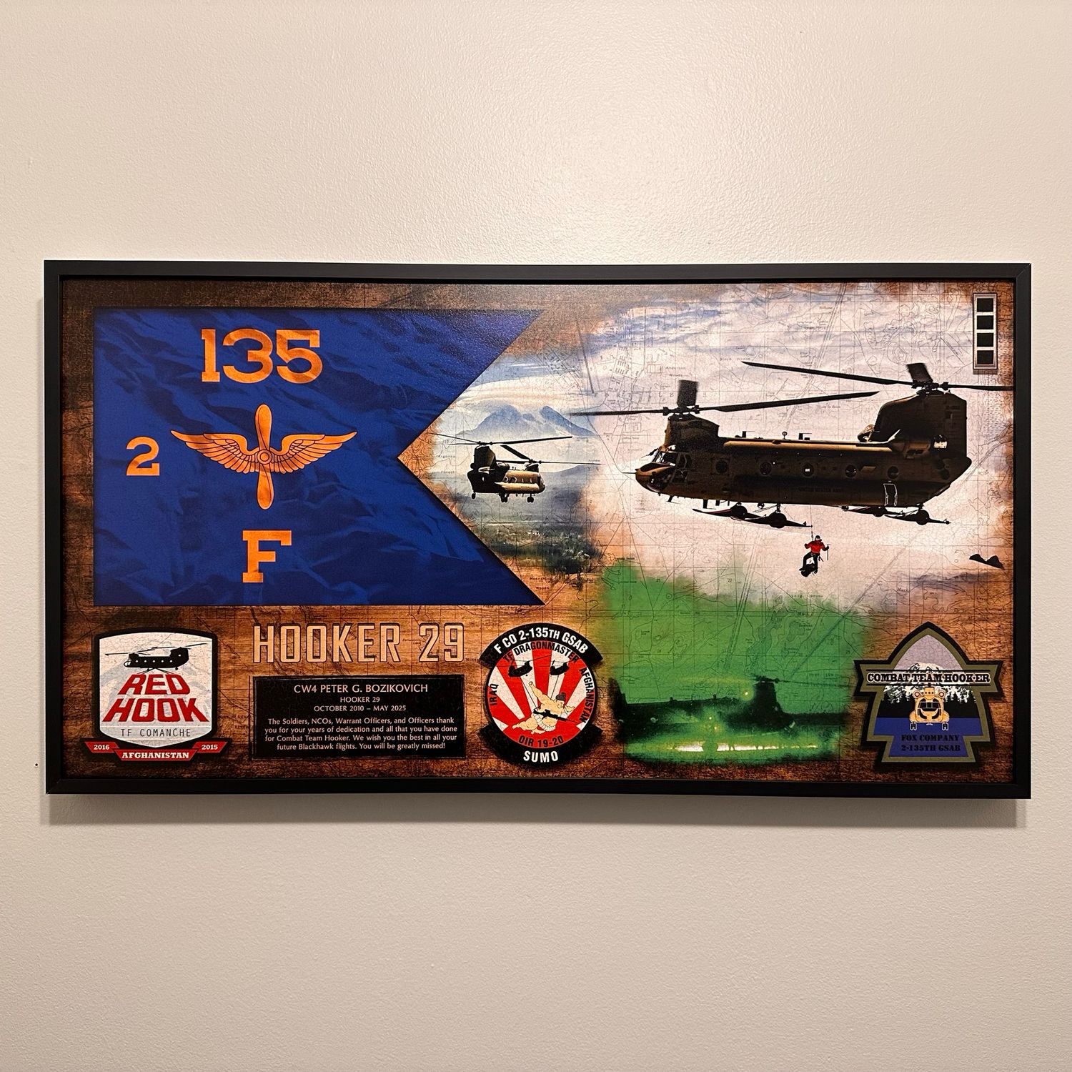 F Co 2-135th GSAB Guidon and Photo Wood Plaque - 28.25&quot;x15.25&quot;