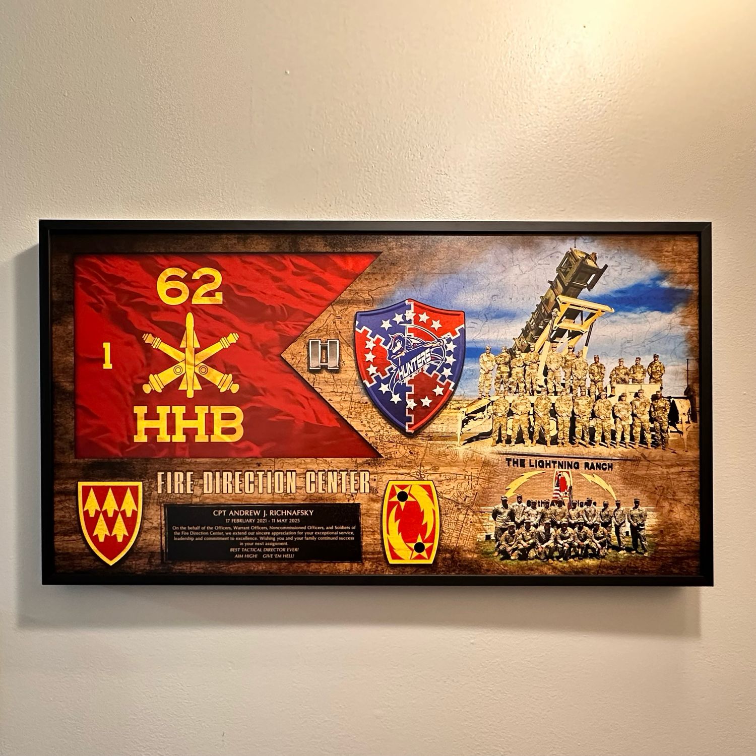 1-62 ADA "Hunters" Guidon and Photo Wood Plaque - 28.25"x15.25"