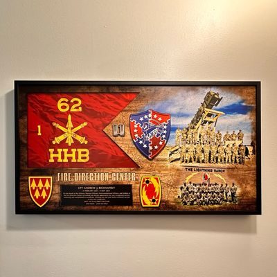 1-62 ADA &quot;Hunters&quot; Guidon and Photo Wood Plaque - 28.25&quot;x15.25&quot;