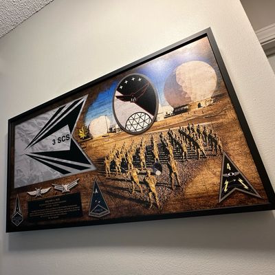 3rd Satellite Communications Squadron Space Force Guidon and Photo Wood Plaque - 28.25&quot;x15.25&quot;